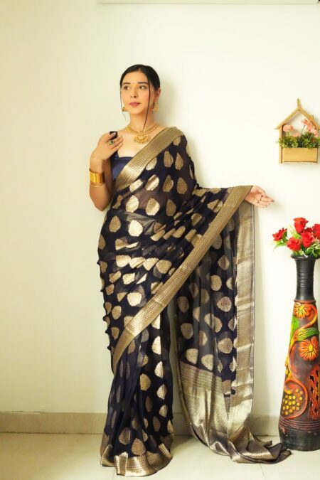 Ready to Wear Cotton Saree with Golden Weaving