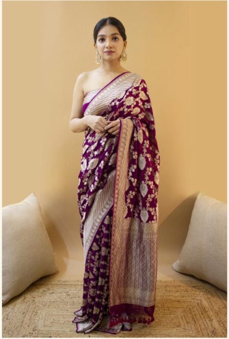 Soft Lichi Silk Saree for Women with Rich Pallu, Jacquard Work & Heavy Tassels