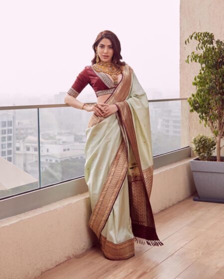 Soft Lichi Silk Saree for Women with Rich Pallu & All-Over Jacquard Work
